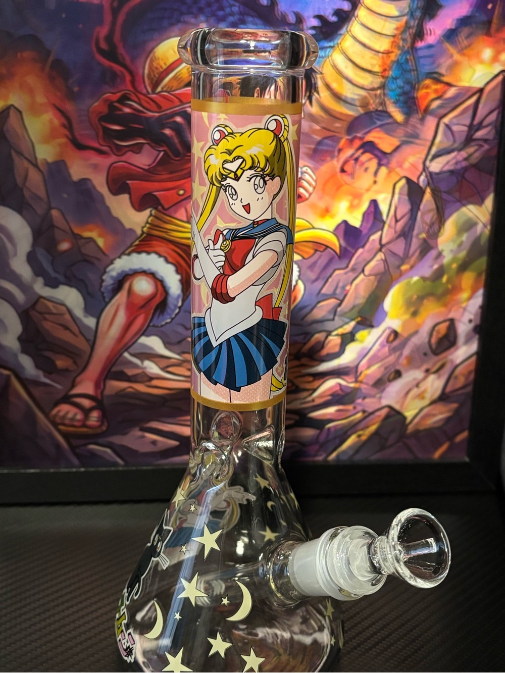 Sailor Moon Themed Pink and Blue Glass